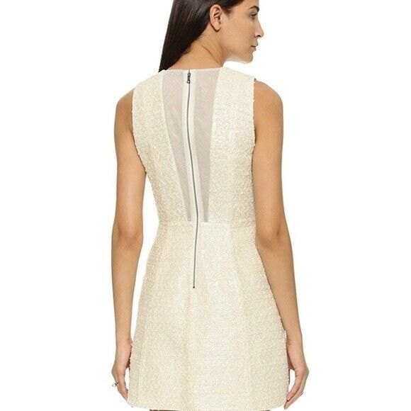 NWT Alice + Olivia $485 Silk Linen Blend Glittery V-Neck Party Dress - Picture 5 of 12